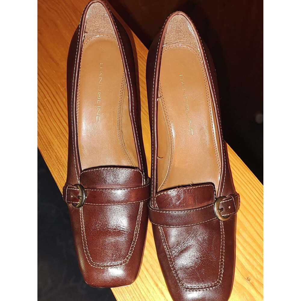 Bandolino Women's sz 7.5 Brown Leather Loafer Buckle Block Heel Shoes